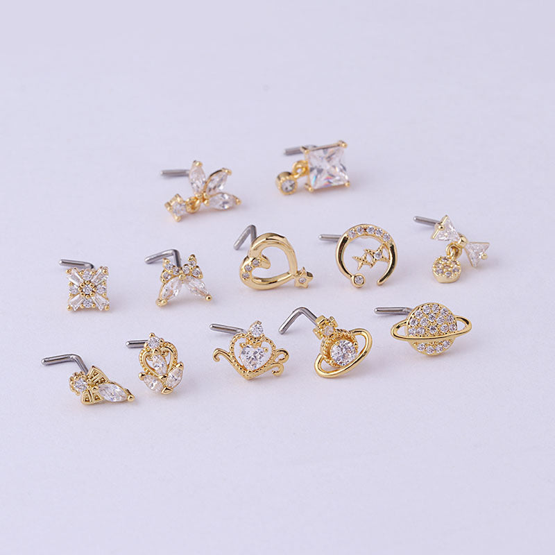 Titanium Steel Screw Rod Nose Nail Micro-set Marquise Love Zircon