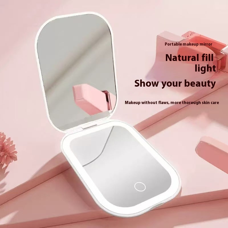 Ultra-thin Foldable Cosmetic Mirror With Light Tricolour Light Convenient HD Luminous
