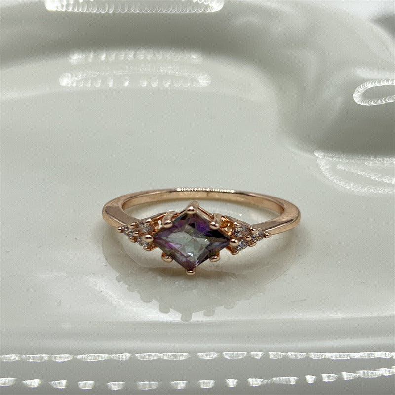Japanese Exquisite Copper Inlaid Colorful Zircon Ring