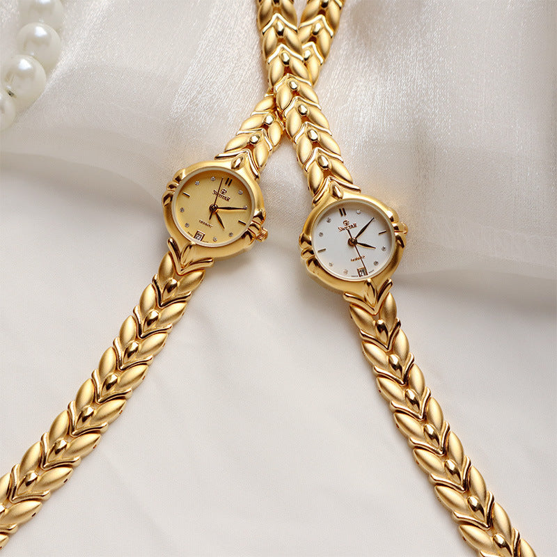 Retro Minority Round Senior Placer Gold Bracelet Women's All-match Small Gold Watch