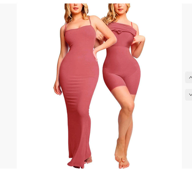 Women's Shapewear Dress Jumpsuit Tummy Tuck Lift Corset Open Crotch Suspender Tight Long Skirt Chest Pad Bodysuit Dress