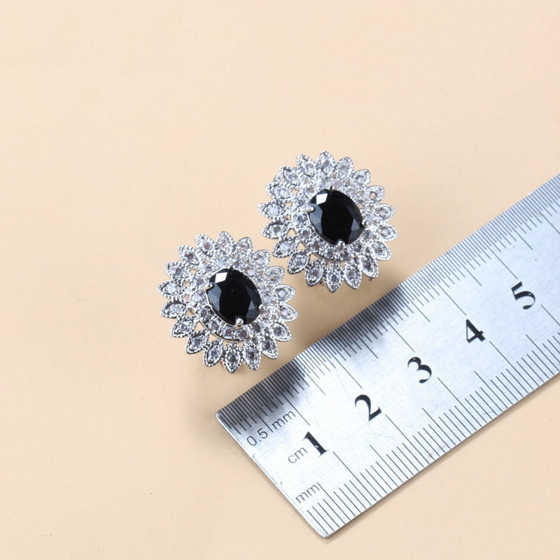 Garnet Cubic Zirconia Earrings Pendant Necklace Bracelet Ring Gift 4 PCs Set