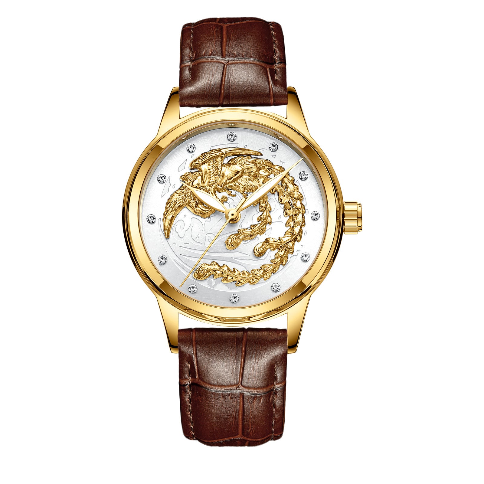 Yellow Gold Quartz Steel Belt Dragon And Phoenix Couple Watch