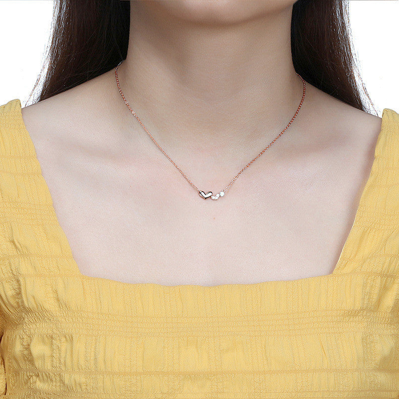 S925 Sterling Silver Love Clavicle Necklace Heart Shaped Zircon Necklace