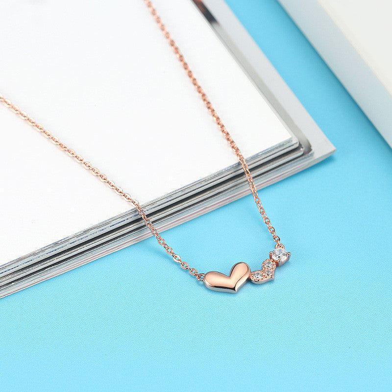 S925 Sterling Silver Love Clavicle Necklace Heart Shaped Zircon Necklace