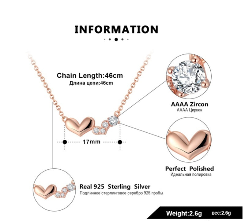 S925 Sterling Silver Love Clavicle Necklace Heart Shaped Zircon Necklace