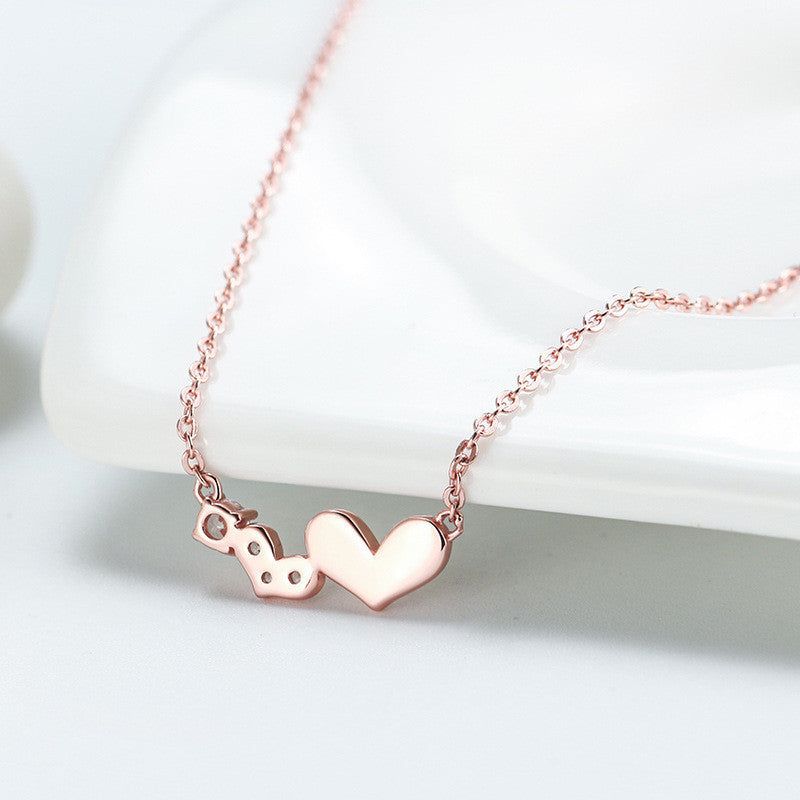 S925 Sterling Silver Love Clavicle Necklace Heart Shaped Zircon Necklace