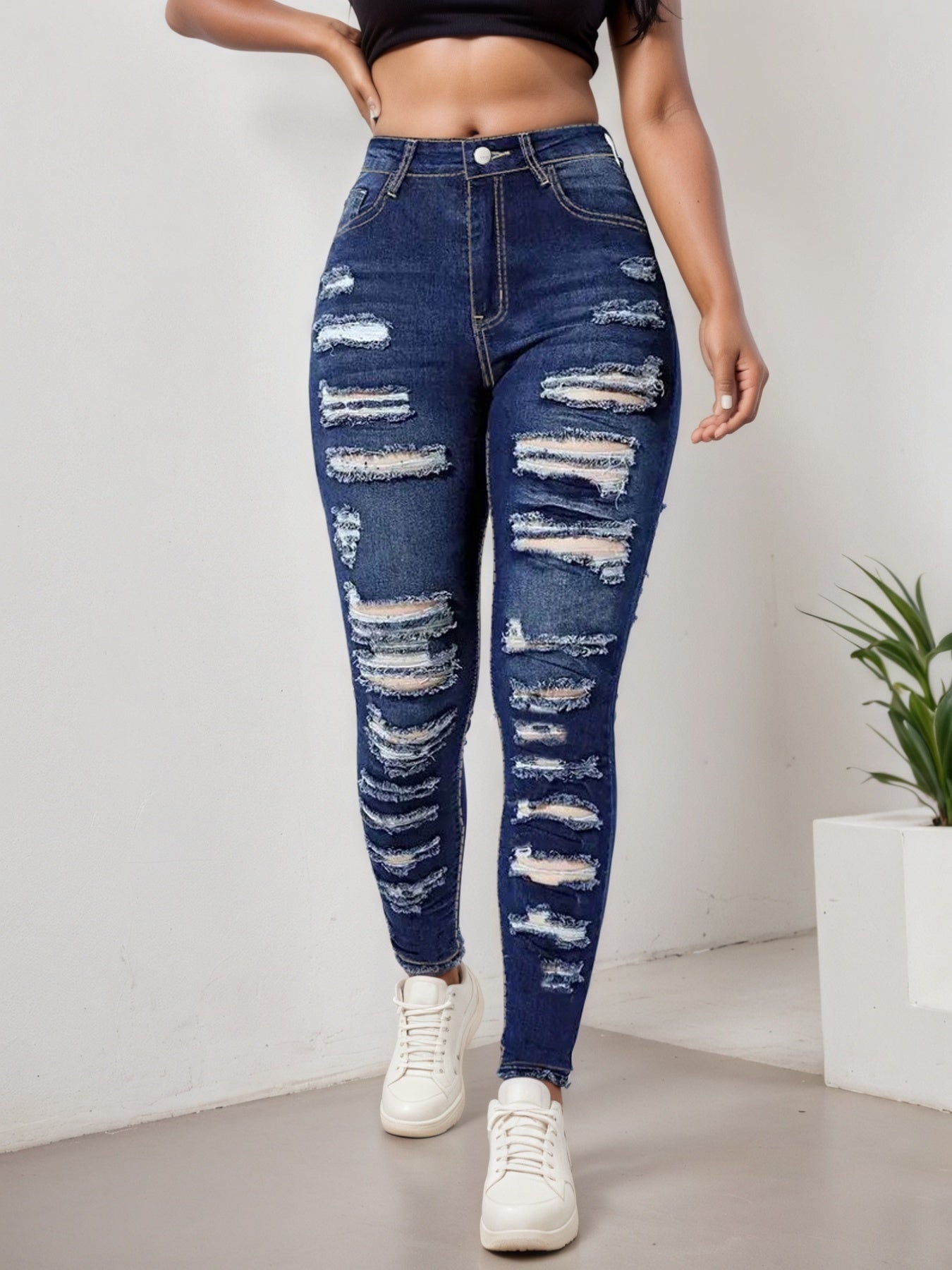 2025 Women's Ripped Tight Cropped Pants, New High Stretch Jeans, Fashionable And Versatile Street Style, Slim Fit Design, Women's Jeans And Clothing