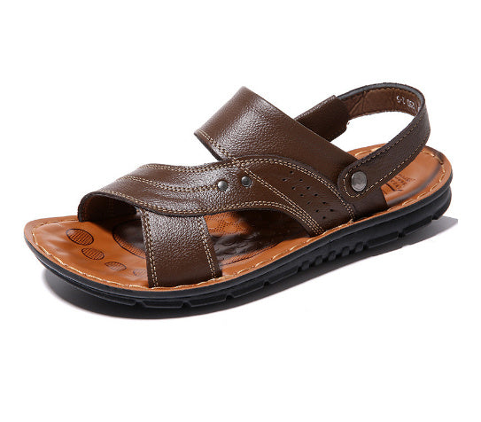 First Layer Cowhide Men's Sandals Beach Shoes Non-slip Slippers