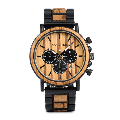 All-wood watch quartz watch three-eye multi-function watch