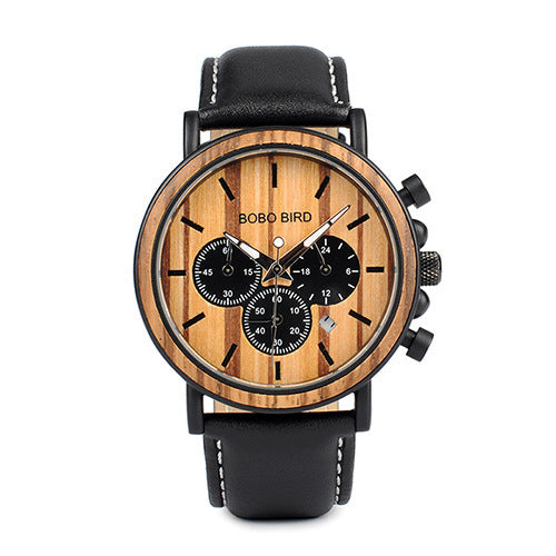 All-wood watch quartz watch three-eye multi-function watch