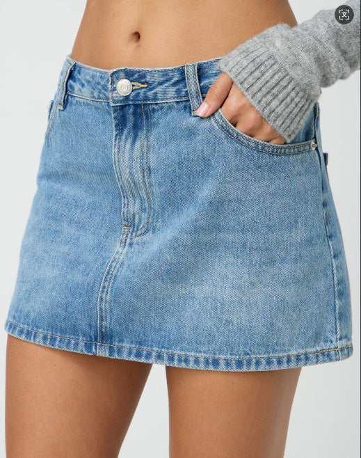 Slim Casual Stretch Washed Denim Skirt Women