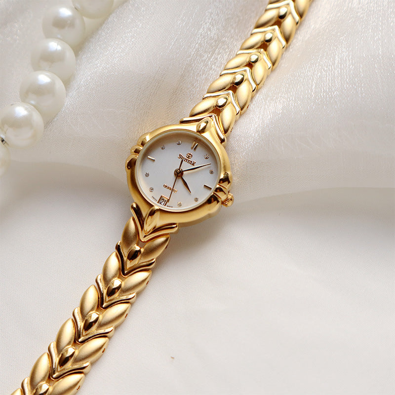 Retro Minority Round Senior Placer Gold Bracelet Women's All-match Small Gold Watch