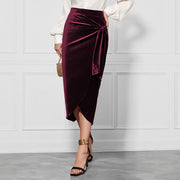 New Solid Color Twisted Skirt Temperament Commute Autumn And Winter Split Velvet Dress