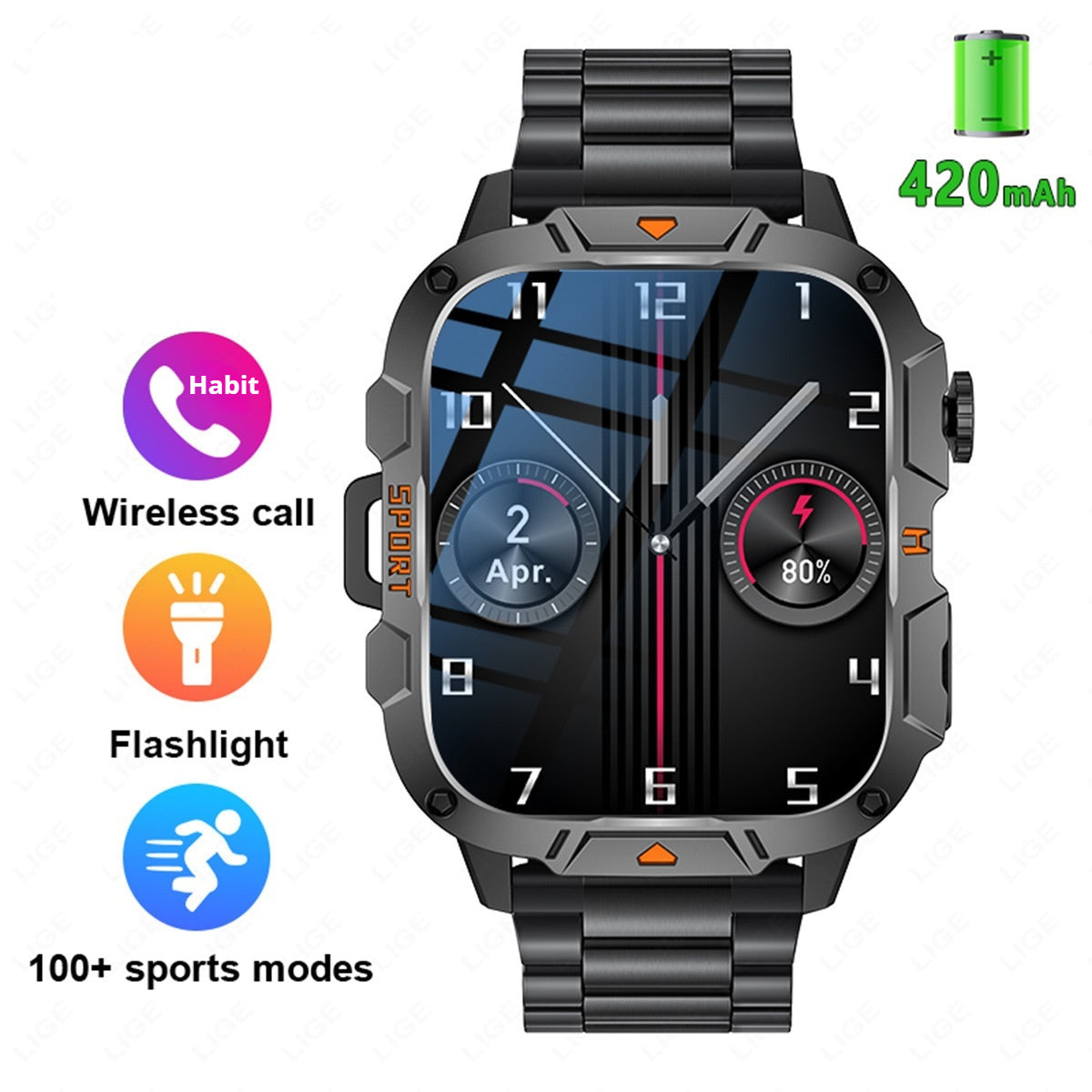 Square Large Screen Multi-function Sports Running Heart Rate Smart Watch