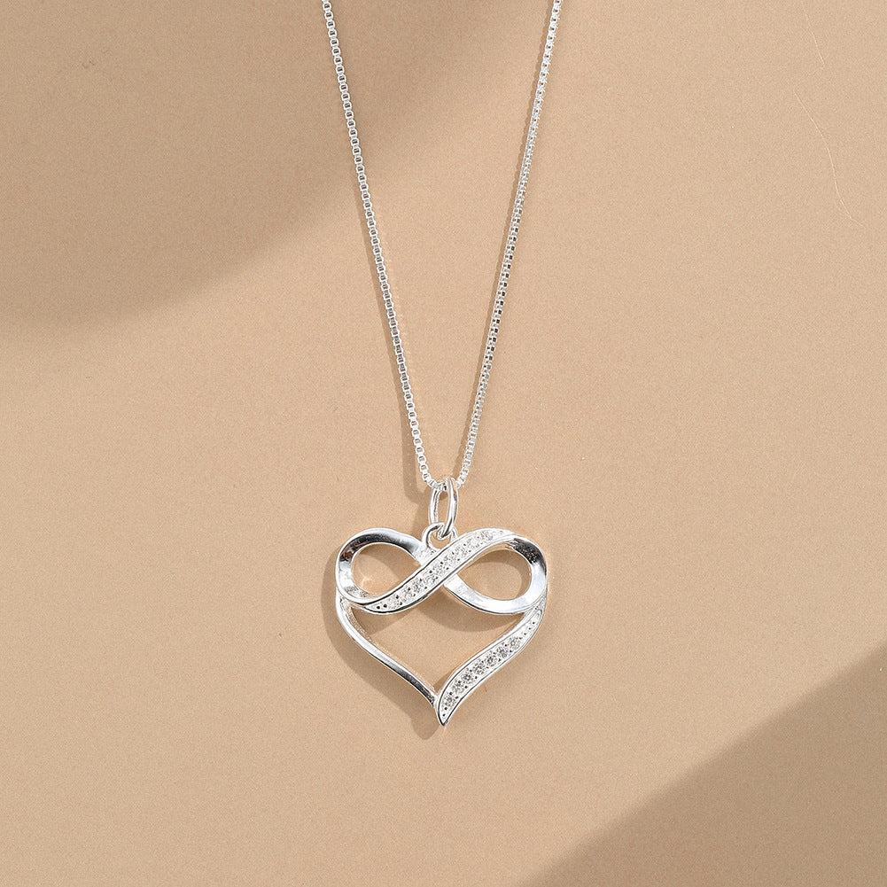 Love Necklace Female Simple Heart-shaped 8-character Necklace Light Luxury Inlaid Zirconium Sterling Silver Clavicle Chain