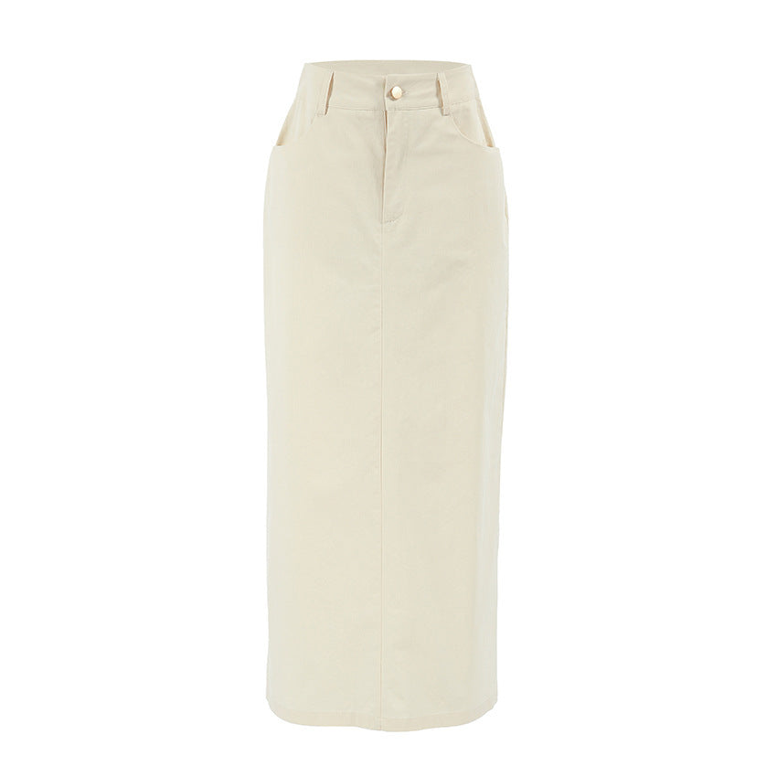 High Waist Slit Workwear Denim Skirt Women's Clothing