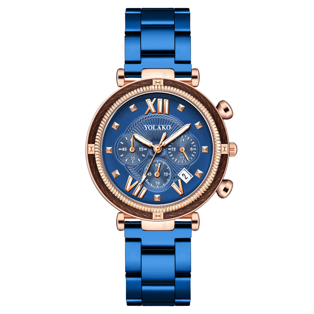 Women's Three-eye Calendar Alloy Steel Quartz Watch