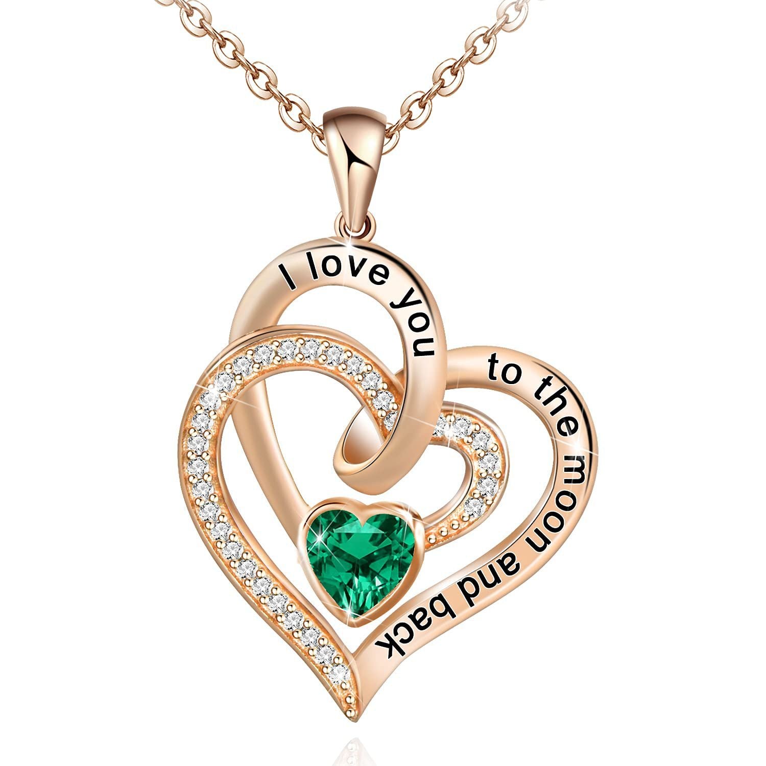 Lettering Necklace Double Heart Diamond Birthstone Necklace