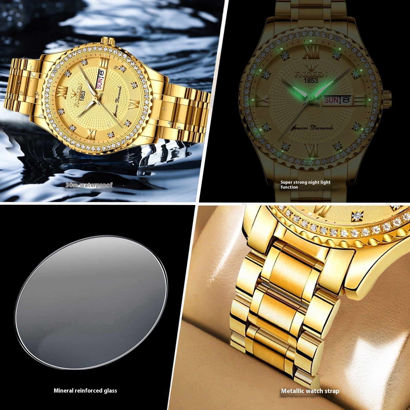 Watch Men's Luxury Gold Non-mechanical Stainless Steel Luminous