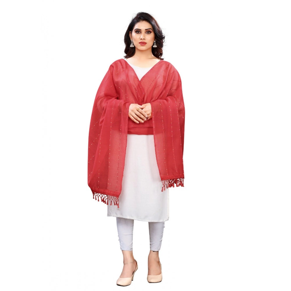 Women's Cotton Silk Strips Printed Dupatta (Maroon, Length:2-2.4 mtr)