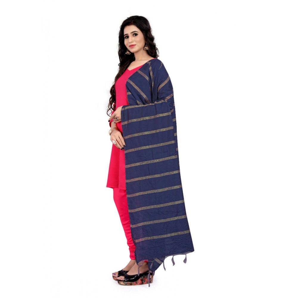 Women's Cotton Jari Woven Work Dupatta (Blue, Length:2-2.4 mtr)