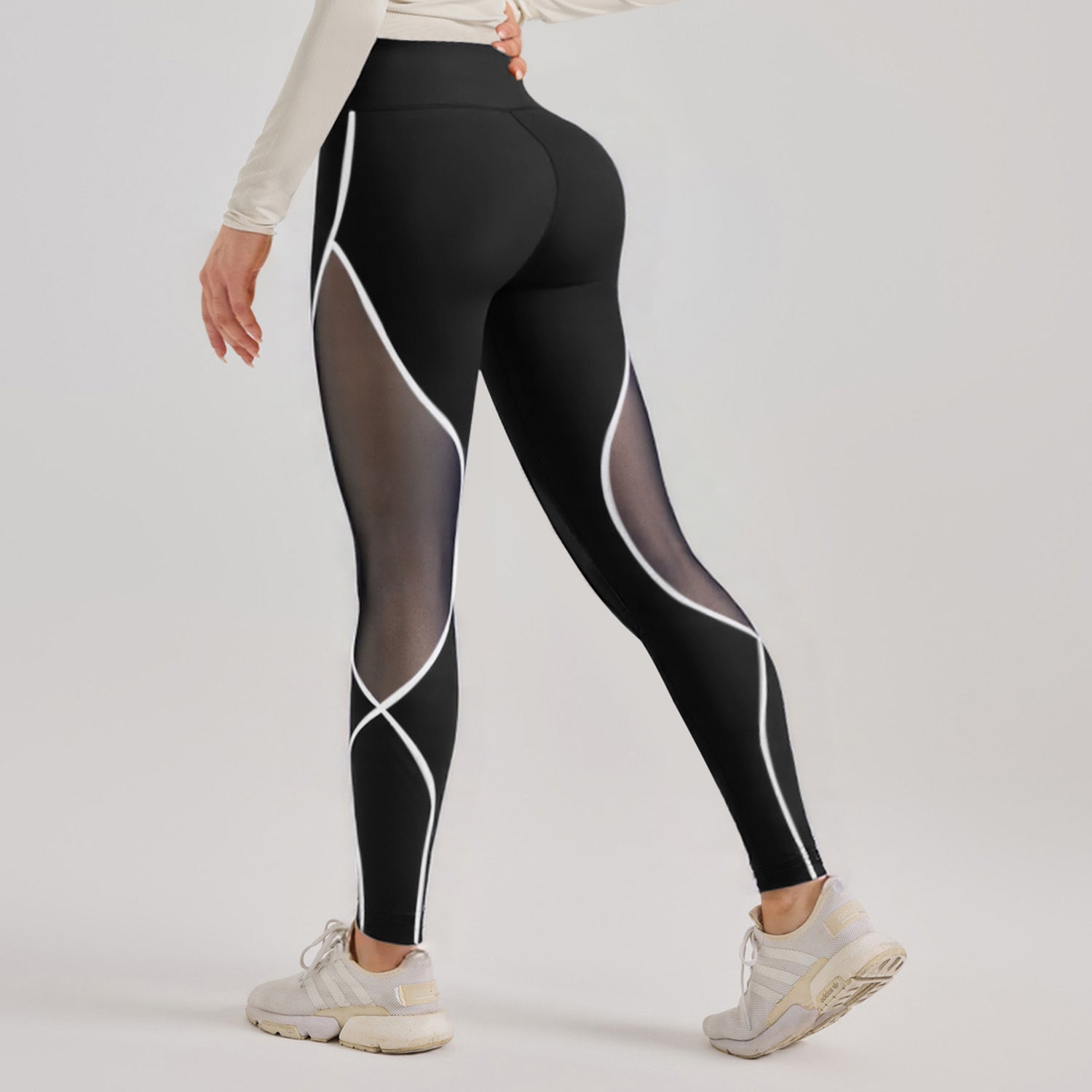 Women's Color Matching Mesh European And American High Waist Yoga Pants