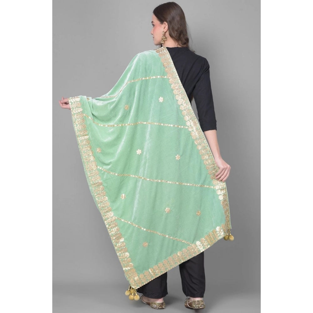Women's Velvet Gotta Patti Dupatta (Sea Green, Length: 2.25 to 2.50 Mtr)