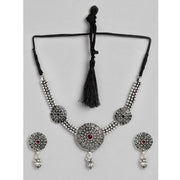 Women's Rose Gold Plated Alloy Necklace &amp; Earings Set (Silver)