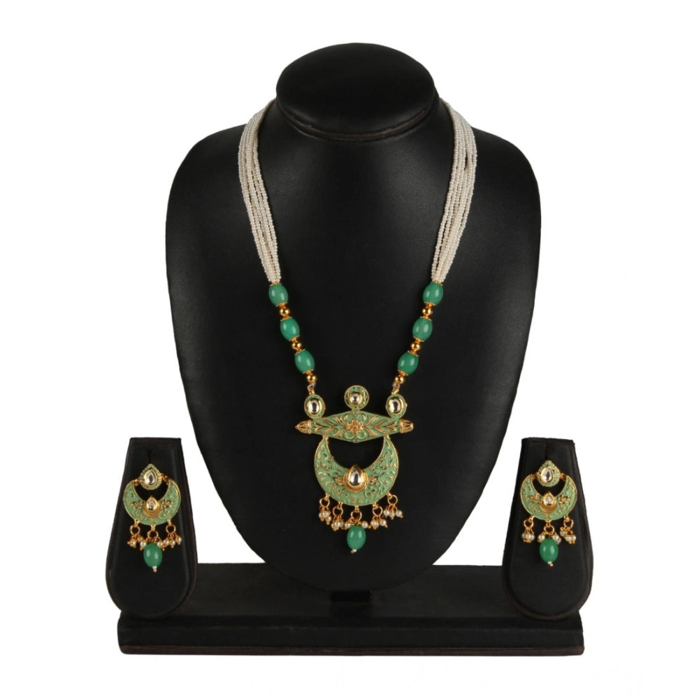 Women's Rose Gold Plated Alloy Necklace &amp; Earings Set (Green)