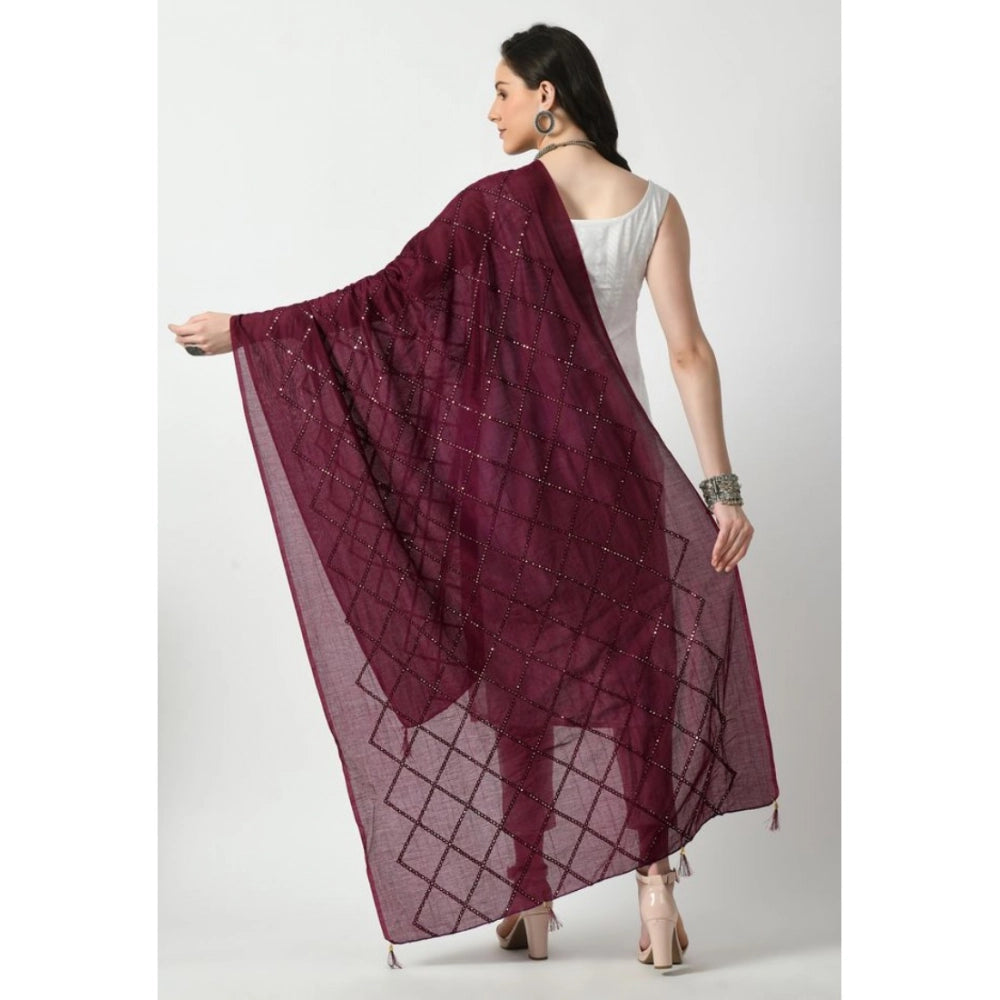 Women's Chanderi Self Design Dupatta (Wine, Length: Free Size)