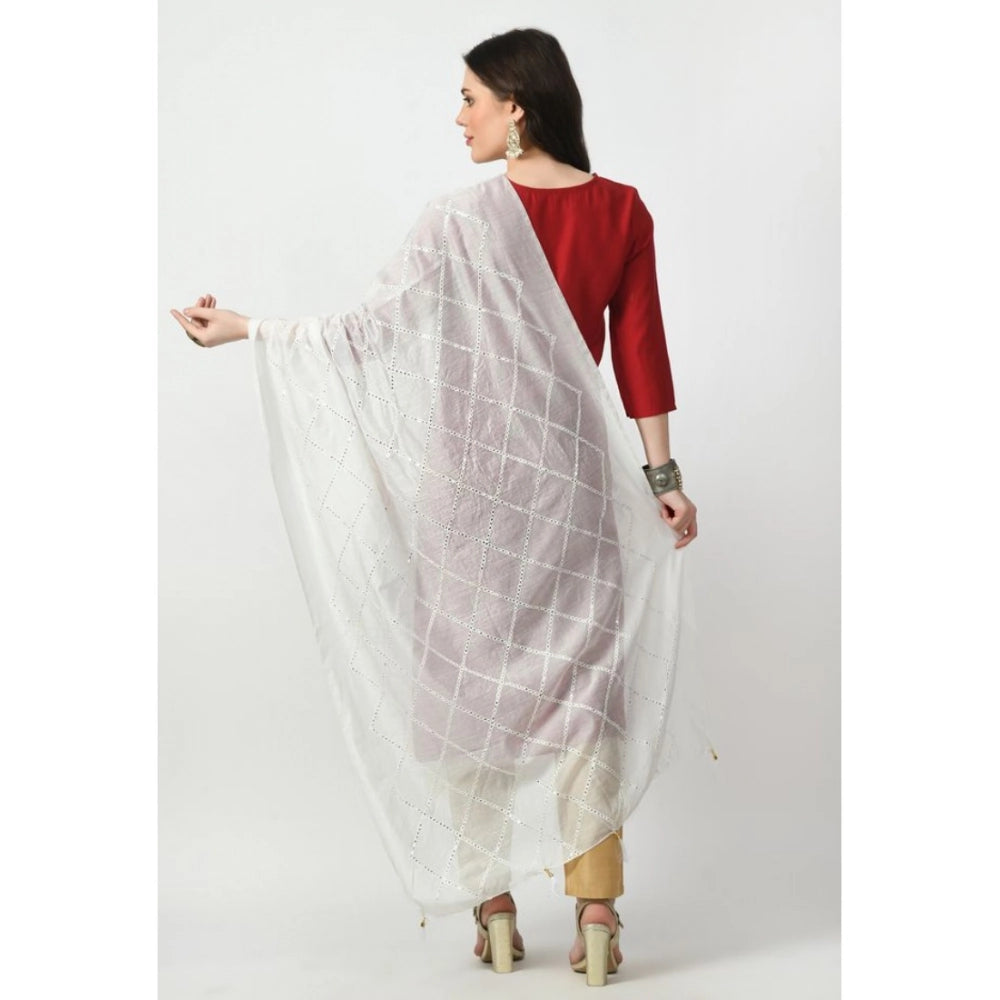 Women's Chanderi Self Design Dupatta (White, Length: Free Size)