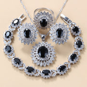 Garnet Cubic Zirconia Earrings Pendant Necklace Bracelet Ring Gift 4 PCs Set