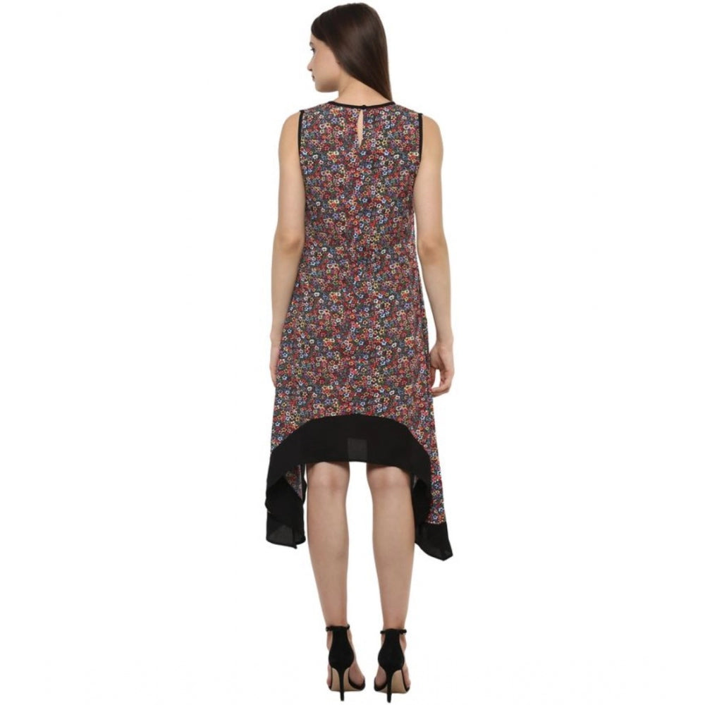 Women's Polyester Printed Sleeveless Knee-Length Dress (Multicolor)