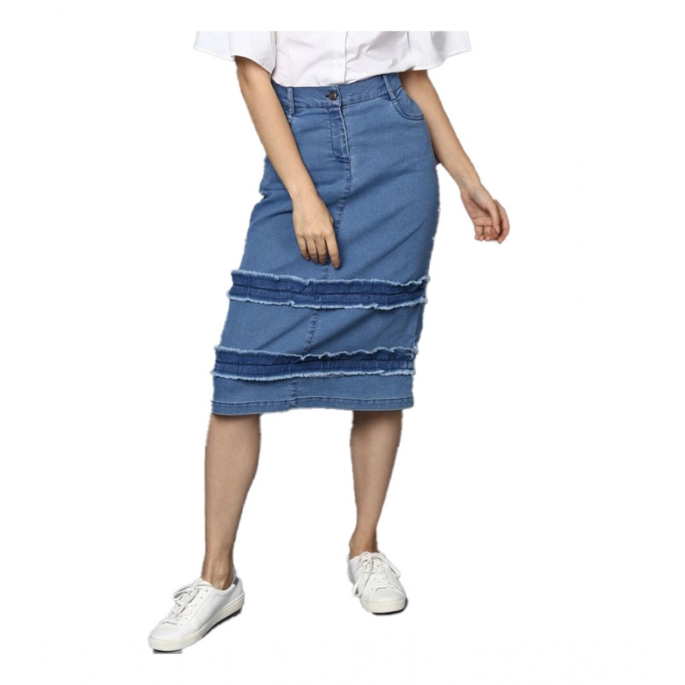 Women's Denim Washed Buttoned Skirt (Blue)