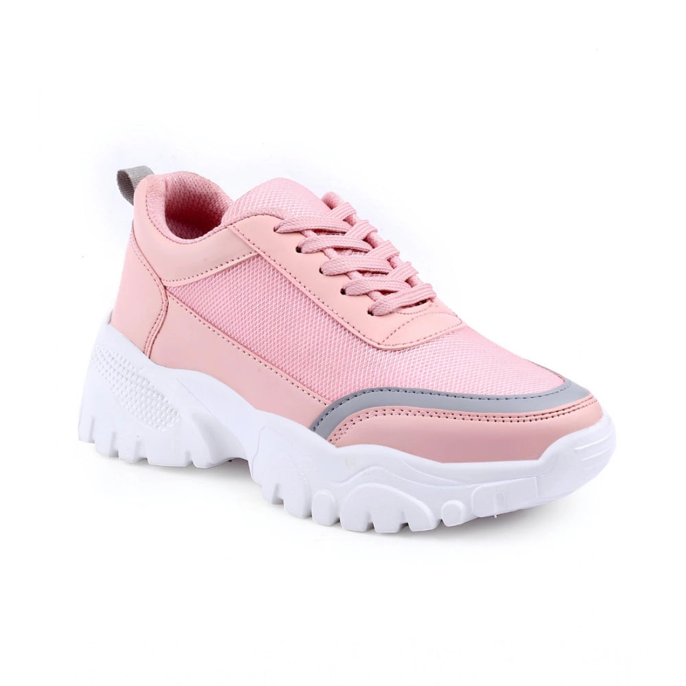 Women's Casual Mesh Printed Lace-Ups Shoes (Pink)