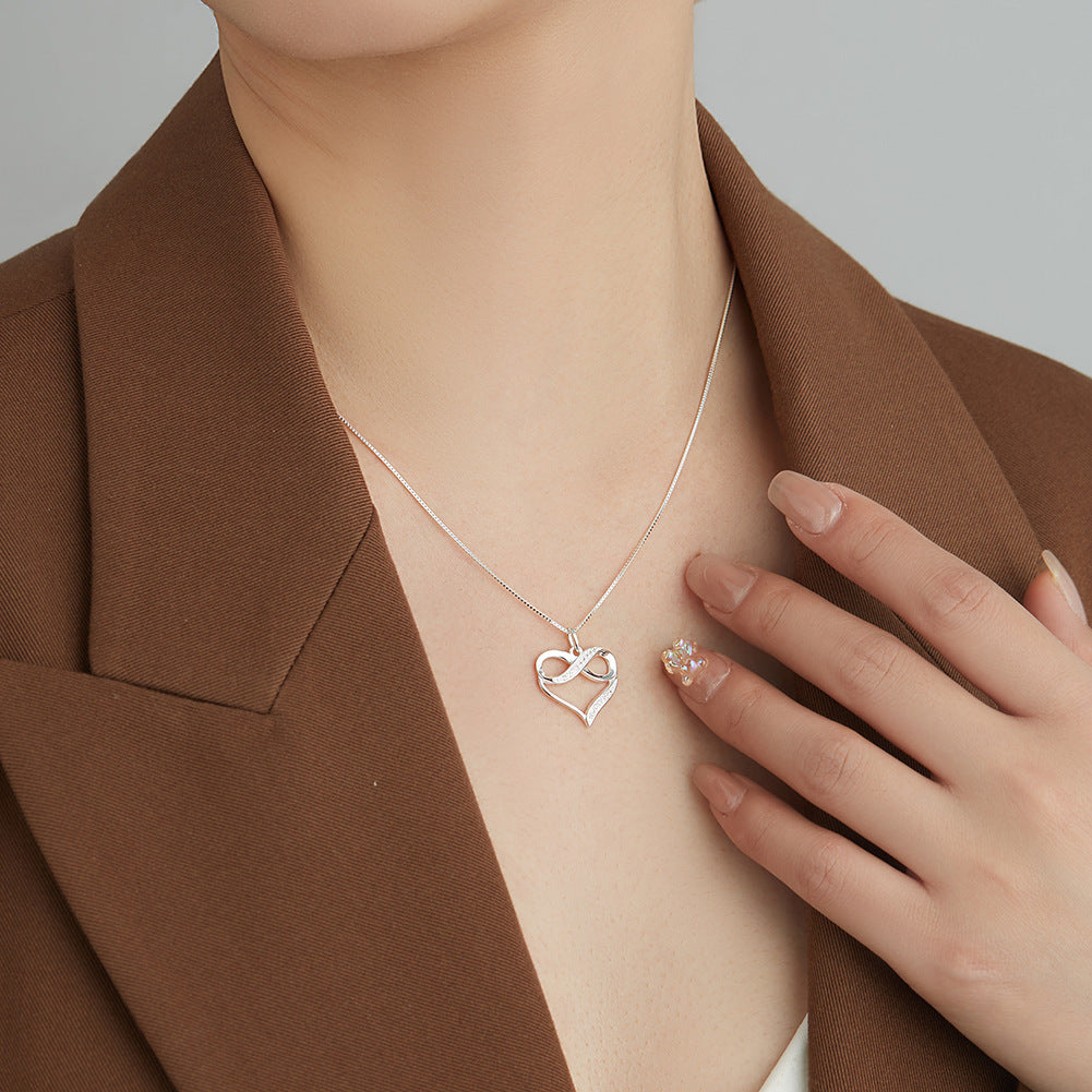 Love Necklace Female Simple Heart-shaped 8-character Necklace Light Luxury Inlaid Zirconium Sterling Silver Clavicle Chain