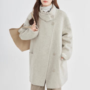Stand Collar Loose Woolen Female Reversible Cashmere Coat