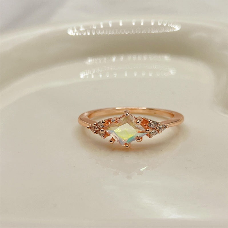Japanese Exquisite Copper Inlaid Colorful Zircon Ring