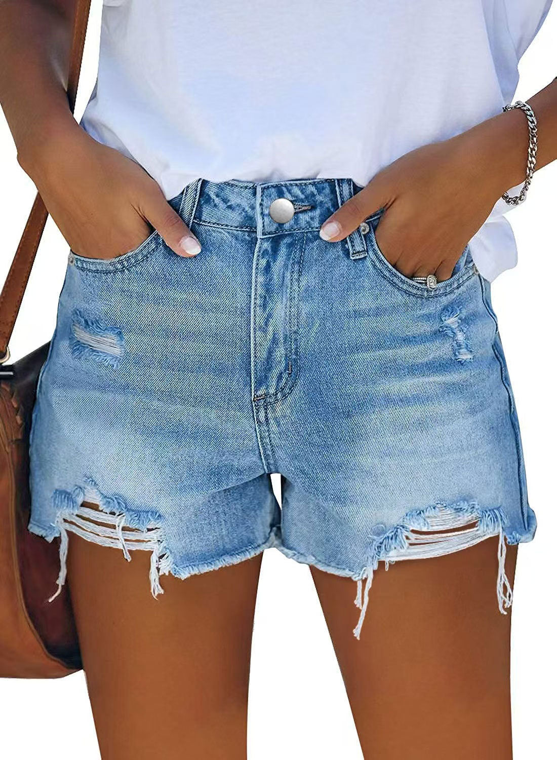 Women's Wash Hole Slim Fit All-matching Denim Shorts