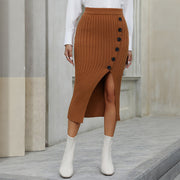 Casual Elegant Button Knitted Slit Commuter Skirt