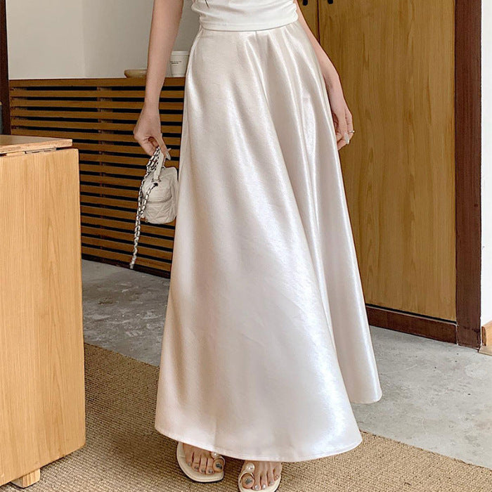 Women's Casual All-match Acetate Satin Draped Solid Skirt