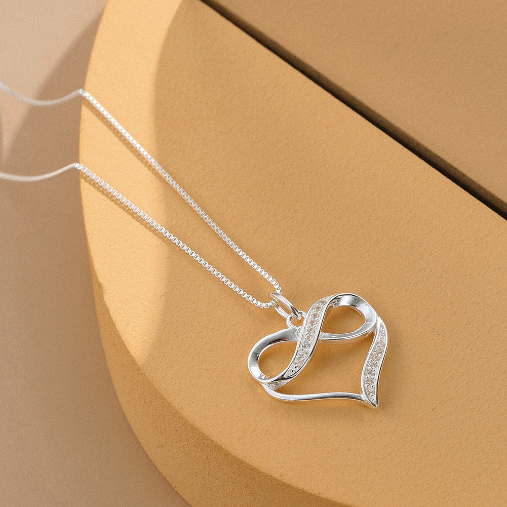 Love Necklace Female Simple Heart-shaped 8-character Necklace Light Luxury Inlaid Zirconium Sterling Silver Clavicle Chain
