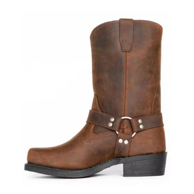 Vintage Men's Cowboy Boots Belt Buckle Ring High Top