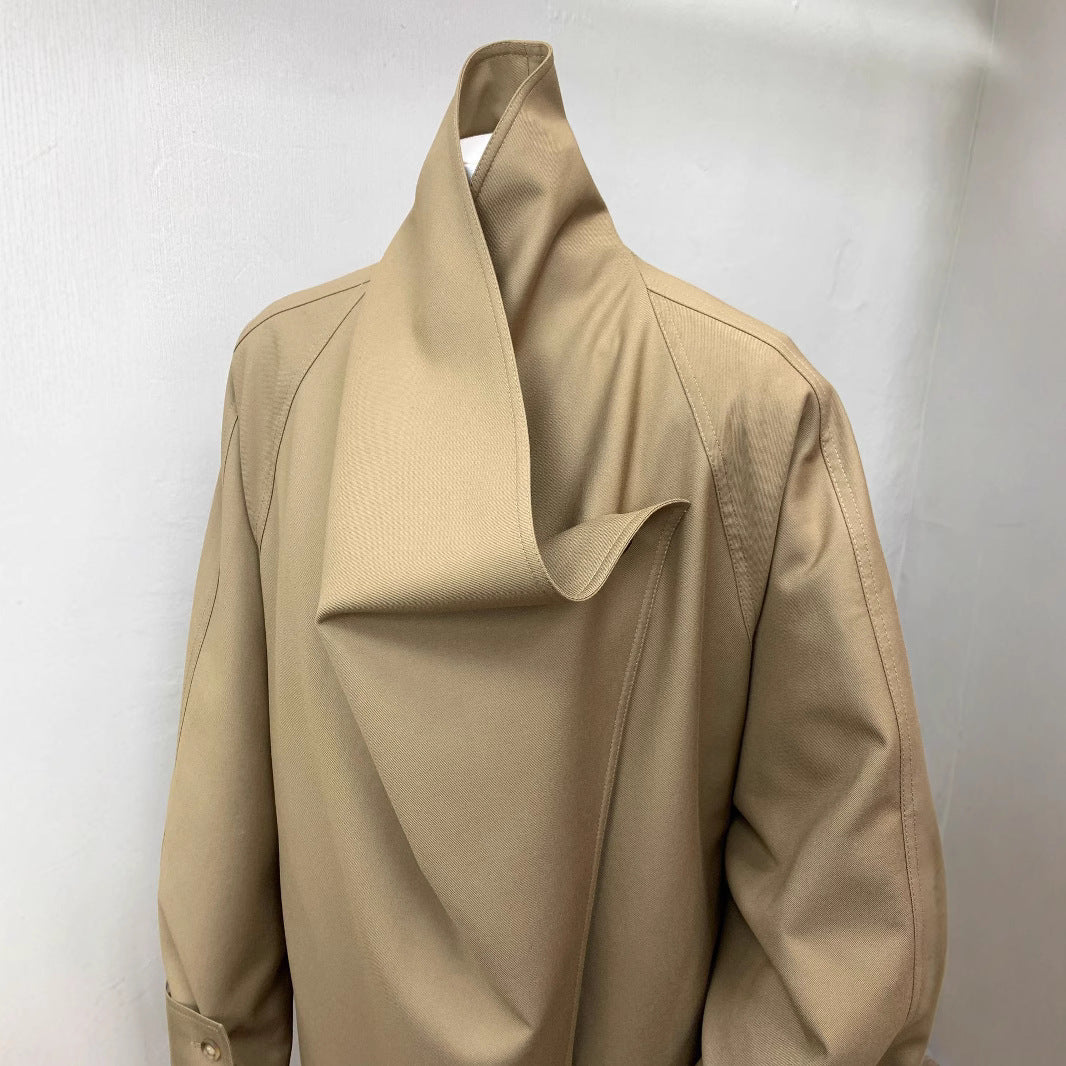 Loose Profile Commute Minimalist Black Large Lapel Design Trench Coat