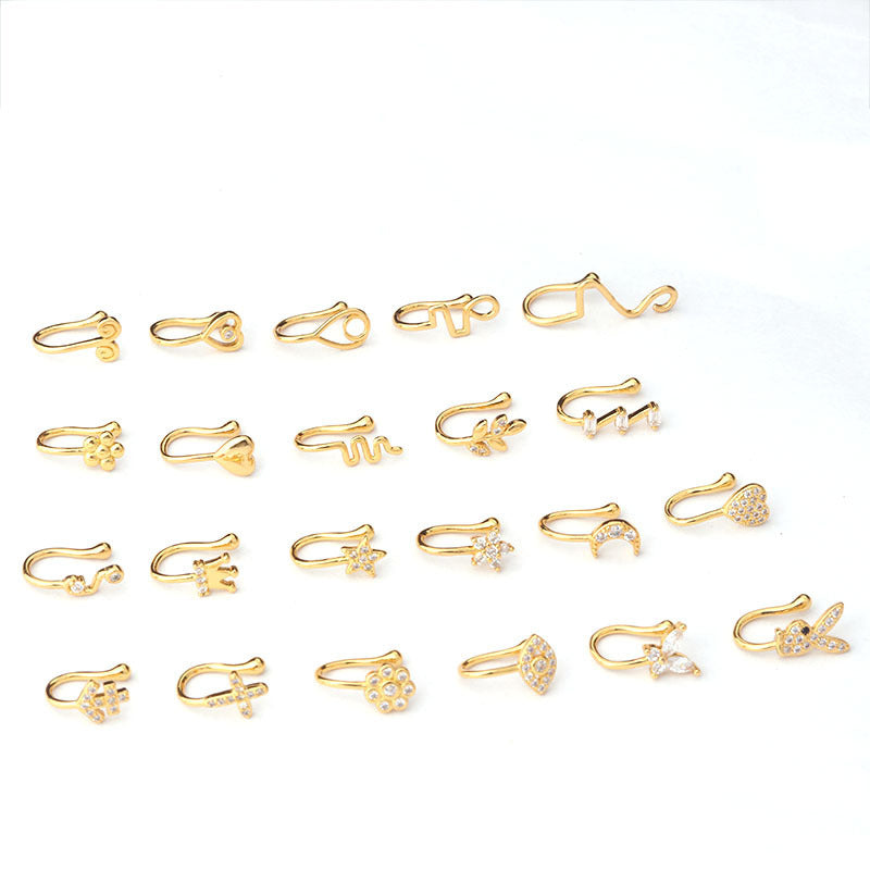 Brass Set Zircon Non-porous Piercing Clip Nose Ring