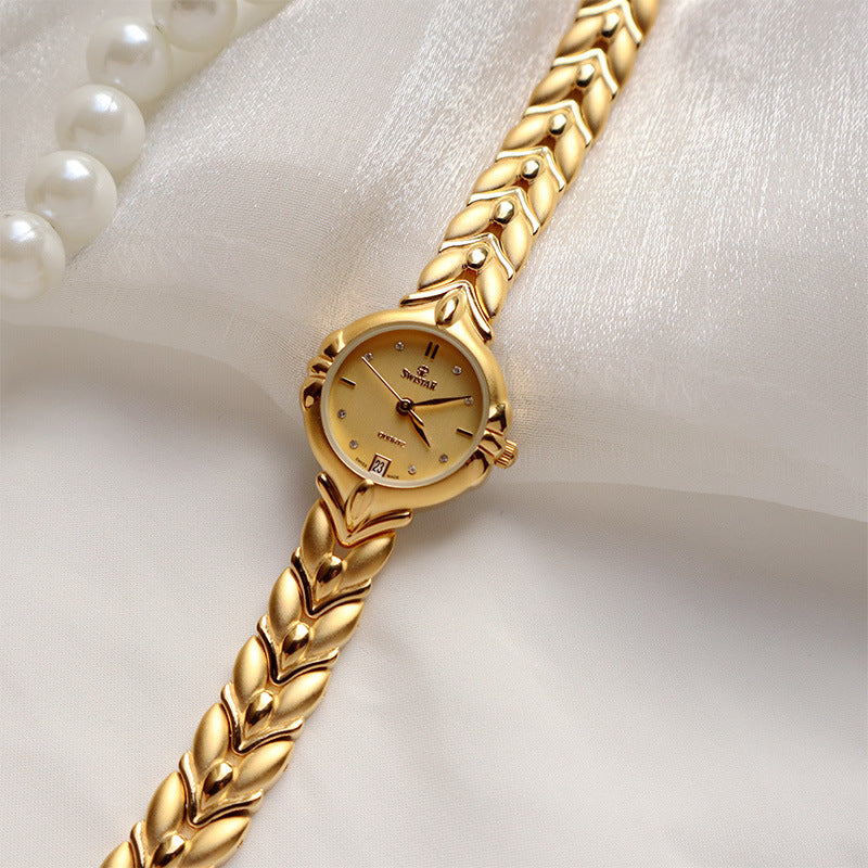 Retro Minority Round Senior Placer Gold Bracelet Women's All-match Small Gold Watch