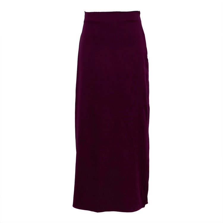 Women's Fashion Pure Color Minimal Versatile High Waist Long Skirt