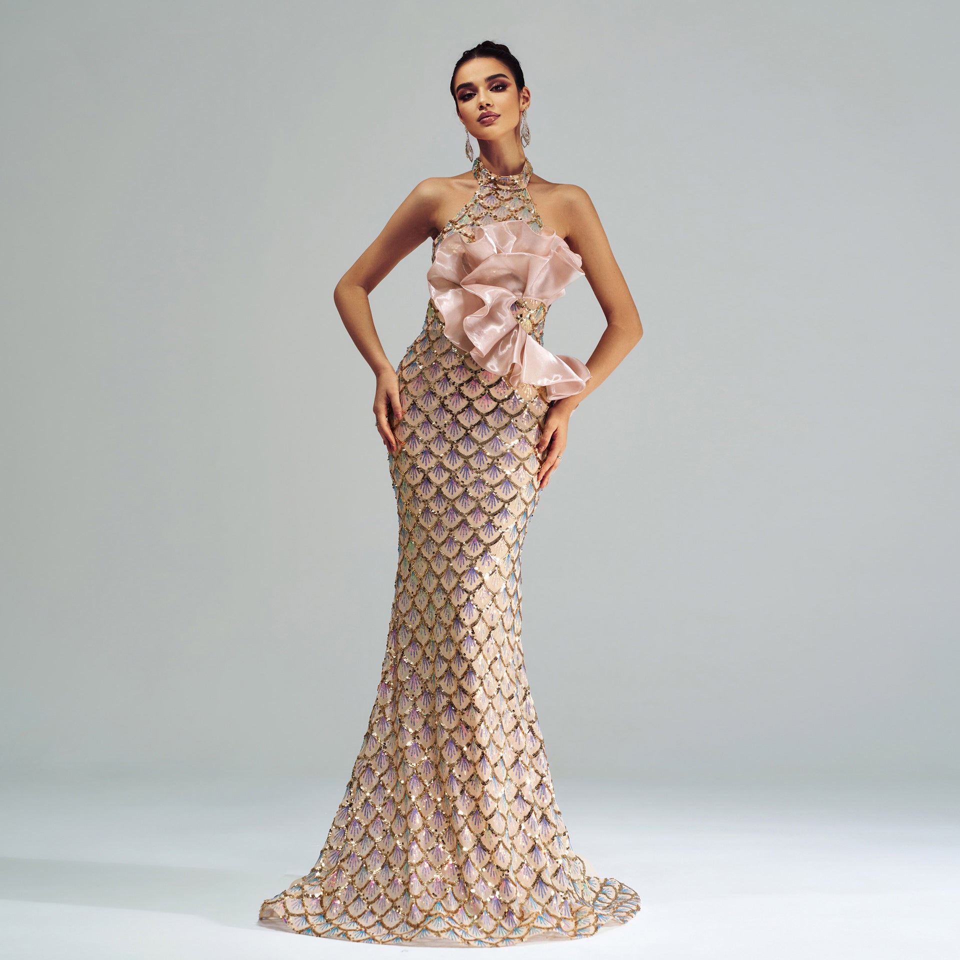 Halter Sequined Mermaid Evening Dress