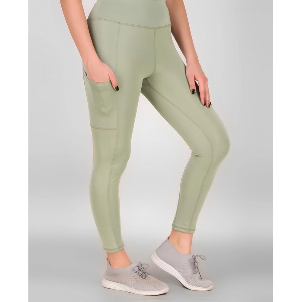 Women's Polyester Solid Ankle length High Waisted Tights (Sea Green)